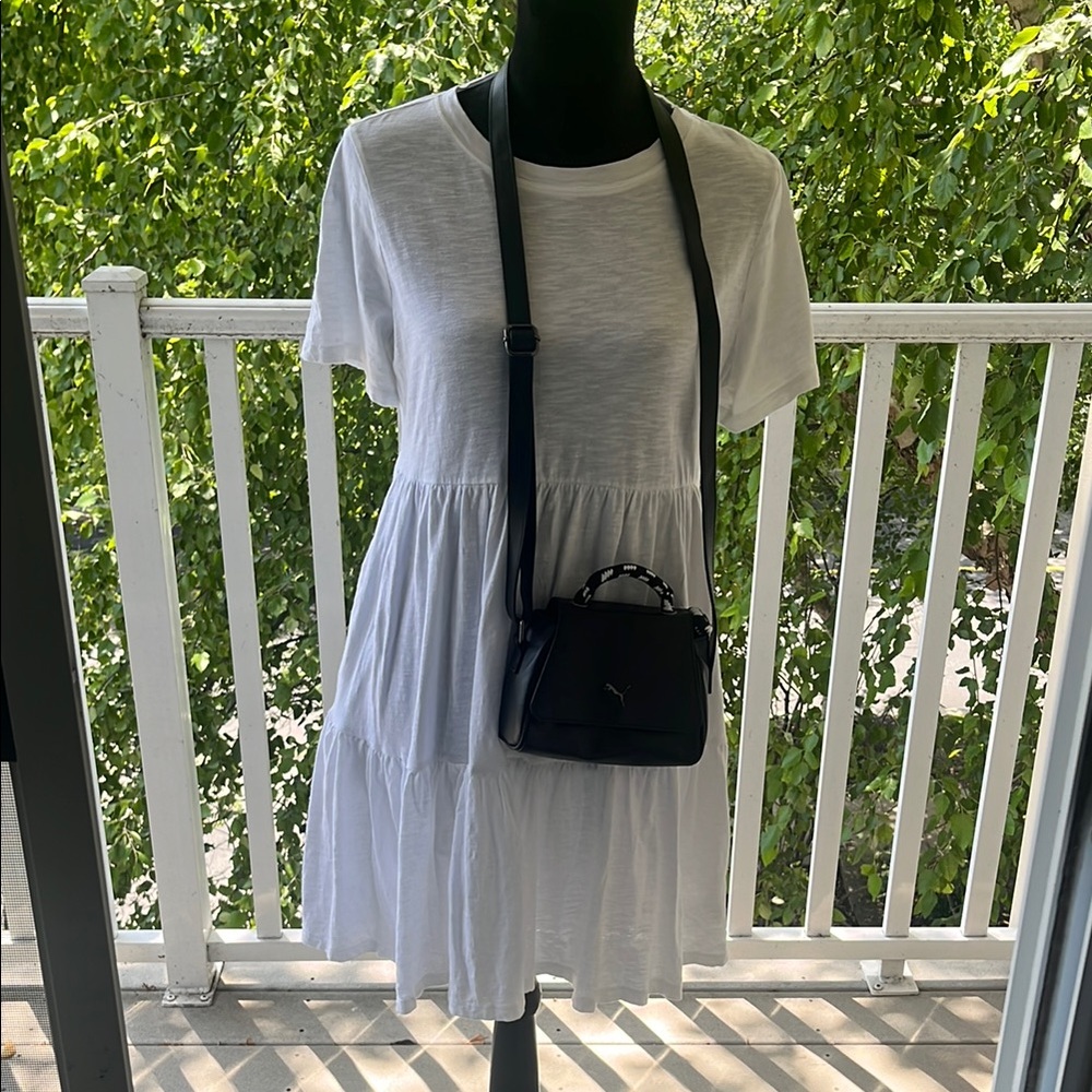 White Tiered Dress with Black Crossbody Bag